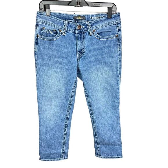 Jordache Jeans Cropped Straight Blue Denim 5 Pocket Zip Button Closure Size 8 - Picture 1 of 14